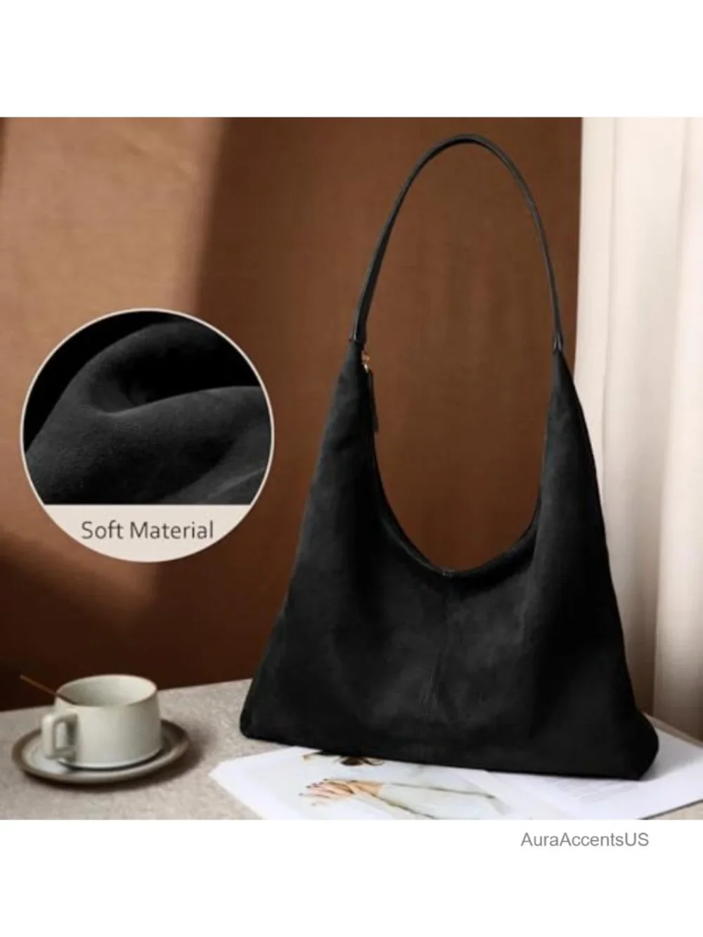 Suede Shoulder Bag for Women Slouchy Tote Satchel Crossbody Hobo Handbag